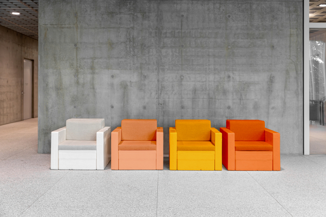 김하늘, Styrofoam Sofa, 2025, Discarded Styrofoam Box, 79&times;86&times;73cm(2ea)