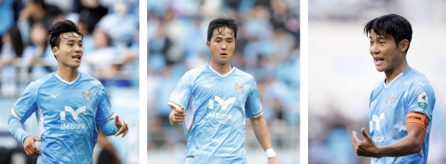 프로축구 K리그2 대구FC의 주요 수비진. 왼쪽부터 황인택, 김형진, 김강산. K리그 제공