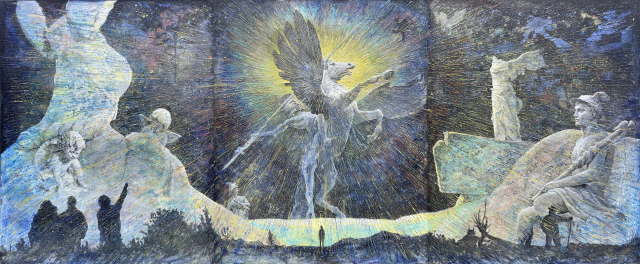 구영웅, The Human Particle, 162.2 x 390.9cm, Acrylic on canvas, 2023