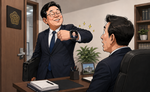 이재명 배경 스마트워치 차고 국힘 간 은행간부... 은행권 