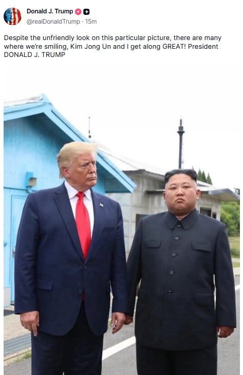 도널드 트럼프 미국 대통령이 올린 판문점 회동 사진. 도널드 트럼프 미국 대통령 트루스소셜