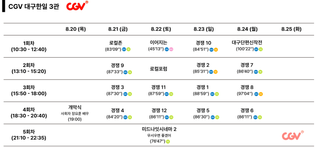 27 DIFF CGV대구한일 상영시간표
