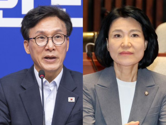 김민석 더불어민주당 대표, 이진숙 국민의힘 의원. 연합뉴