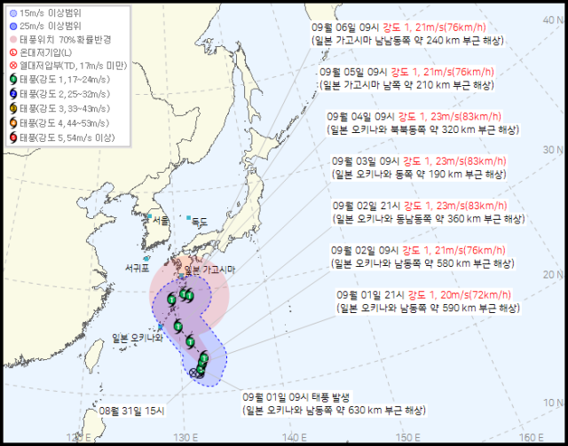 기상청 1일 오전 10시 30분 발표 24호 태풍 크로반 예상경로
