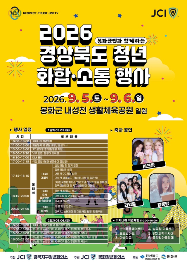봉화군민과 함께하는 경상북도 청년 화합·소통 행사 홍보 포스터. 경북지구JC 제공