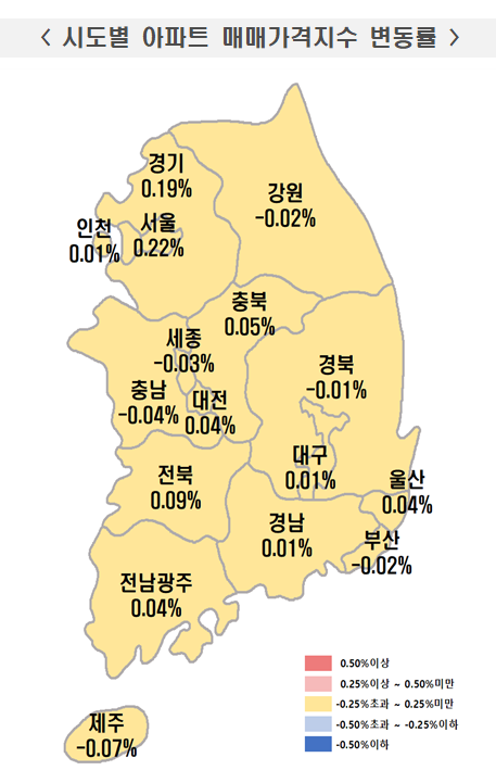 2026년 8월 5주 주간 아파트가격 동향. 한국부동산원 제공