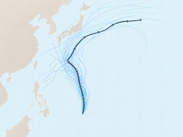 3일 기준 다중앙상블(GEFS) 97W 열대요란(향후 23호 태풍 두쥐안 발달 가능성) 예상경로. 매일신문DB