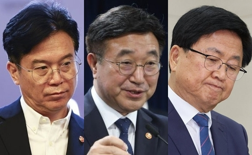 김영훈 고용노동부 장관, 윤호중 행정안전부 장관, 최교진 교육부 장관. 연합뉴스