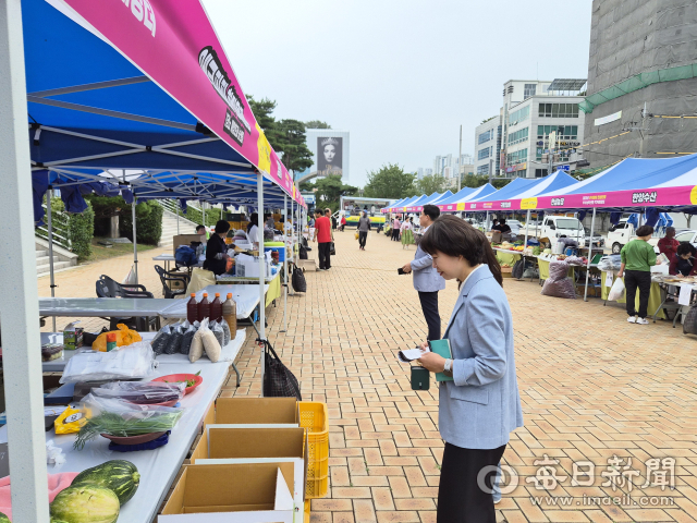 지난해 열린 포항시청 앞 직거래장터에서 시민들이 지역 농산물을 구매하고 있다. 포항시 제공