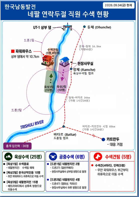 9월 4일 현재 수색현황. 한국남동발전 제공