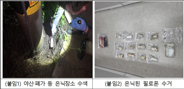 대구경찰청이 적발한 마약 은닉장소와 필로폰 등 증거품들 모습. 대구경찰청 제공