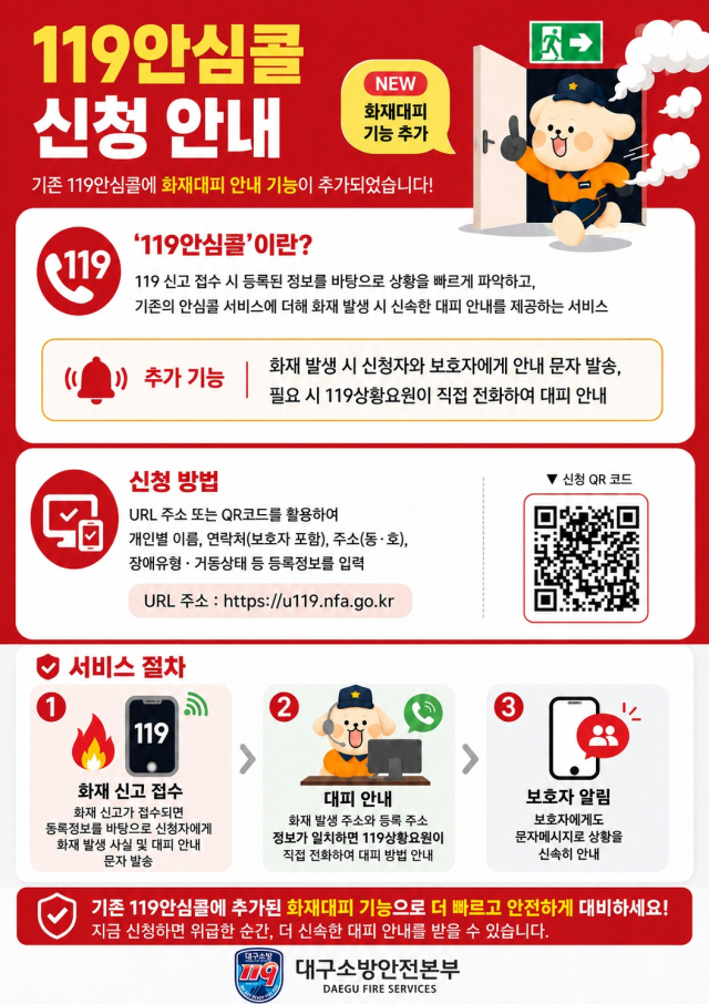 119 안심콜 가입 방식이 소개된 홍보 포스터. 대구소방안전본부 제공.