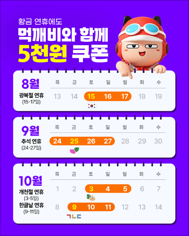 낮은 수수료와 무료광고로 인기를 얻는 공공배달앱 먹깨비가 연휴를 대비해 추가 할인에 돌입한다. 구미시 제공
