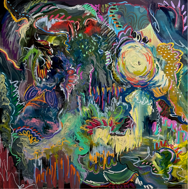 여주용, 빛무리, 캔버스에 아크릴, 오일 파스텔, 91x91cm, 2023