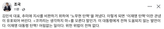 조국 조국혁신당 혁신정책연구원장 페이스북
