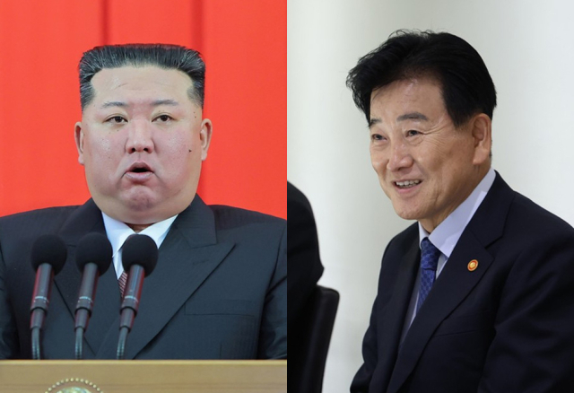 김정은 북한 국무위원장, 정동영 통일부 장관. 연합뉴스