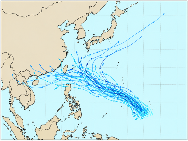 21일 기준 유럽 중기예보센터(ECMWF) 91W 열대요란(향후 26호 태풍 수리개 발달 가능성) 예상경로. 매일신문DB