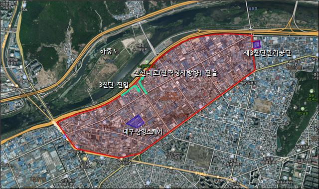 신천대로 램프(진·출입로)와 제3산업단지 내 노원로9길 도로 확장 공사 위치도. 대구시 제공