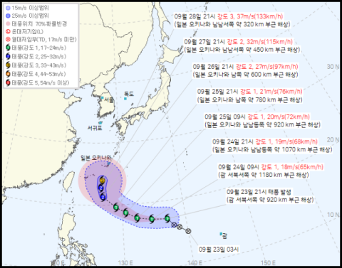 26호 태풍 수리개 발생, 28일 한국행 가을태풍 분수령