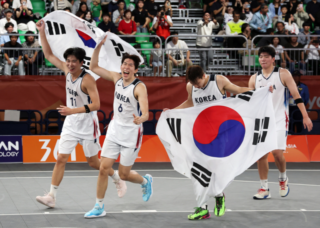 한국 3대3 남자농구, AG 첫 금…韓 통산 800번째 金