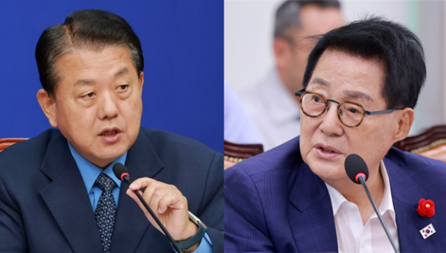 김병주 더불어민주당 의원(왼쪽), 박지원 더불어민주당 의원. 연합뉴스