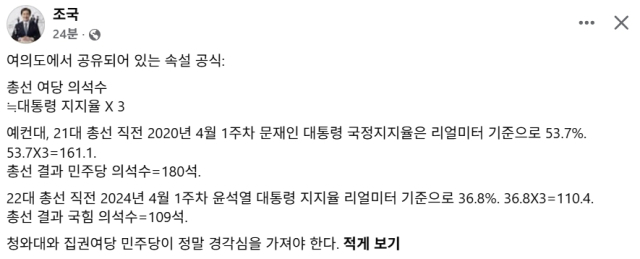 조국 조국혁신당 혁신정책원장 페이스북