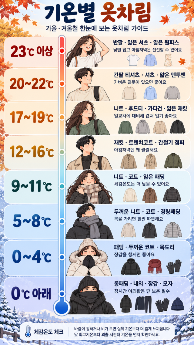 기온별 옷차림 정리. AI로 생성한 이미지