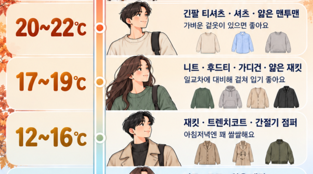 '쌀쌀해진 날씨, 뭐 입지?'…기온별 옷차림 한눈에