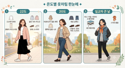 낮 22도·아침 20도… 환절기 옷차림, '레이어링'이 답이다