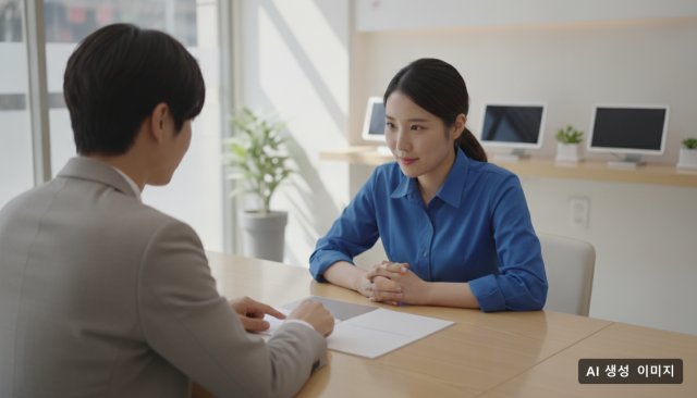 이동통신 서비스 가입자가 매장에 방문해 직원의 설명을 들으며 안내 책자를 살펴보고 있다. (AI 생성 이미지)
