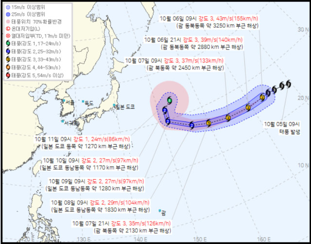 기상청 6일 오전 10시 20분 발표 28호 태풍 놀로 예상경로