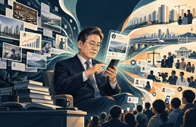 이재명 대통령과 X(엑스, 구 트위터). AI로 생성한 이미지