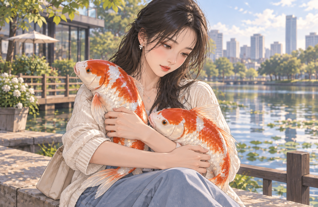 잉어 두 마리를 품는 꿈. AI로 생성한 이미지