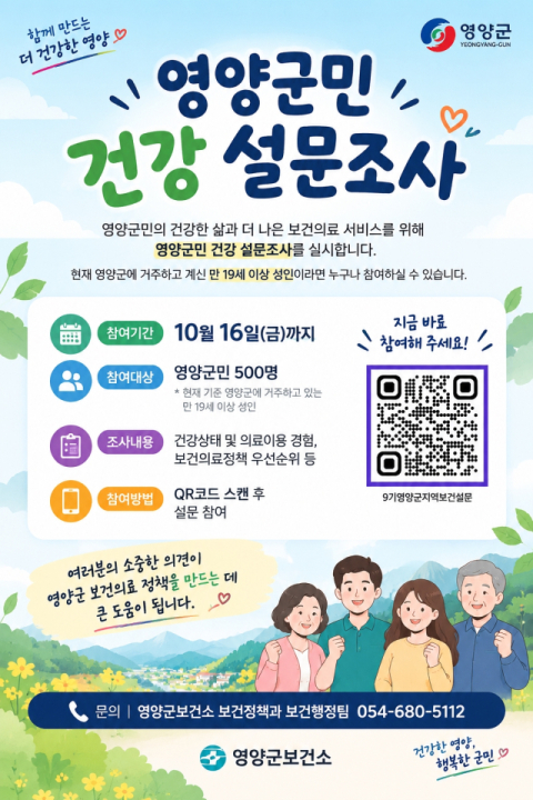 영양군, 향후 4년 보건의료정책 마련할 '보건의료 요구도 조사' 진행