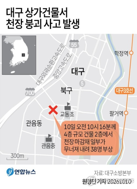 [그래픽] 대구 상가건물서 천장 붕괴 사고 발생