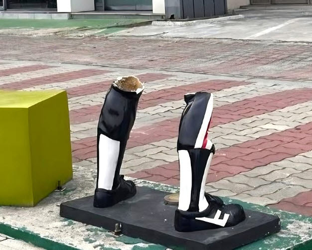 11일 오전 전남광주 북구 용봉동 패션의거리 인근 인도에 설치된 김성한 전 프로야구 해태 타이거즈 선수의 조형물이 파손돼 있다. 연합뉴스.