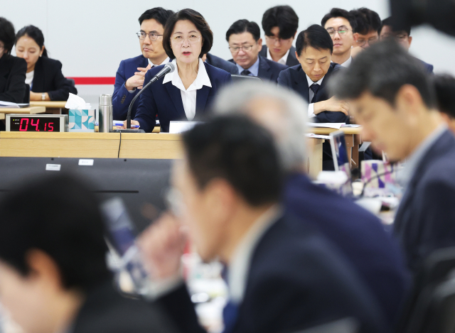13일 경기도 수원시 영통구 경기도청에서 열린 국회 행정안전위원회의 경기도에 대한 국정감사에서 추미애 경기도지사가 위원 질의에 답변하고 있다. 연합뉴스