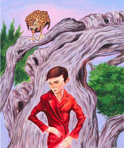 김성룡, 무용수와 향나무의 새, 2025, Acrylic on canvas, 72.7&times;60.6cm