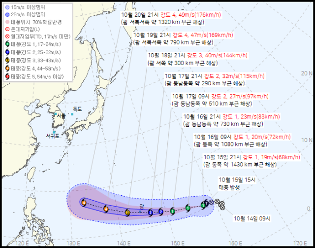기상청 15일 오후 10시 발표 30호 태풍 참피 예상경로