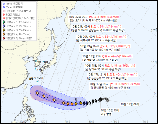 기상청 17일 오전 10시 발표 30호 태풍 참피 예상경로