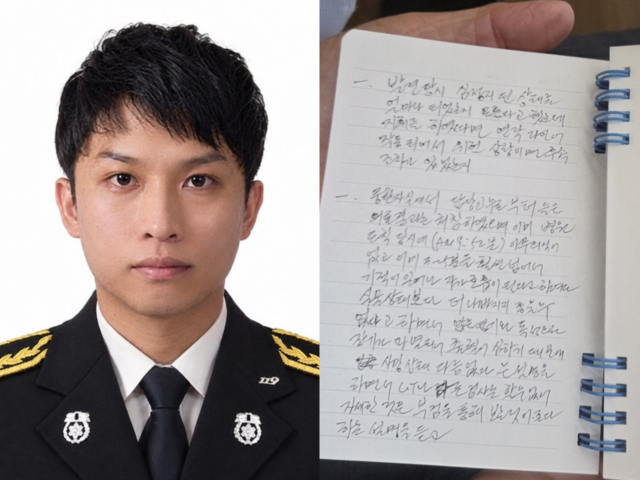 경기도 부천 공장 화재 현장에서 진화 작업을 벌이다 숨진 고 김진석 소방위, 김 소방위의 유족이 화재와 구조 상황에 대해 작성 한 수첩. 연합뉴스