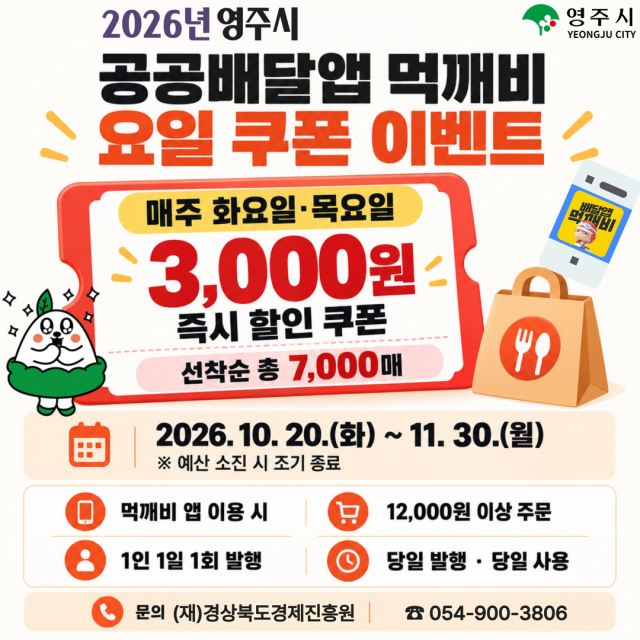 공공배달앱 먹깨비 요일 쿠폰 발행 홍보이미지. 영주시 제공