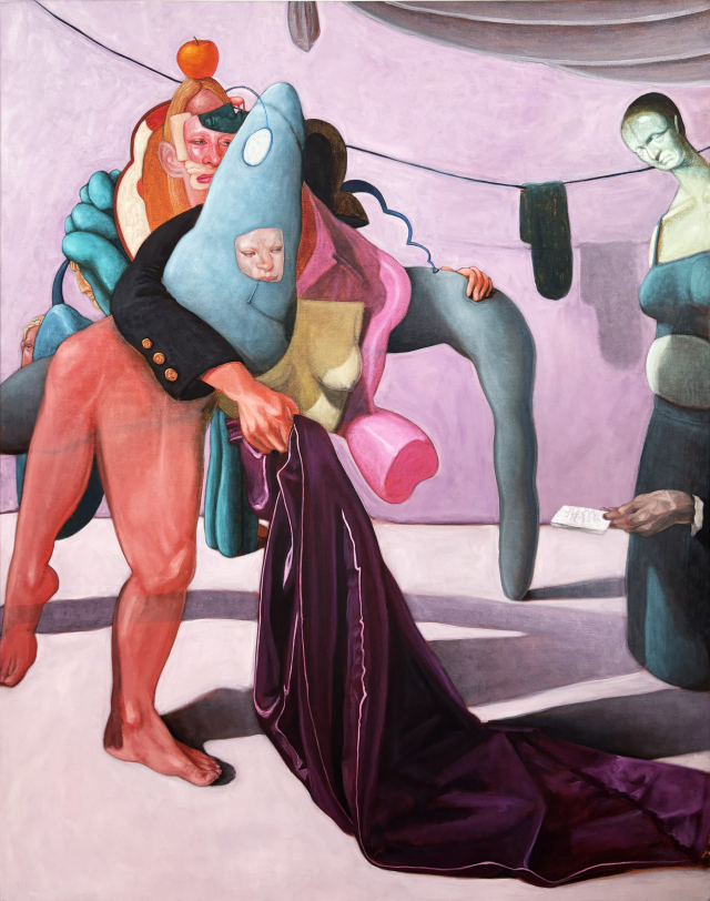 조셉초이, Secret scene with a purple cloth N.2, 190&times;150cm, Oil and acrylic on canvas, 2025. 윤선갤러리