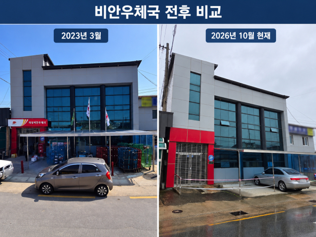 지난 2024년 폐국한 의성군 비안우체국의 운영 당시 모습과 폐점 된 현재의 모습. 김영진 기자