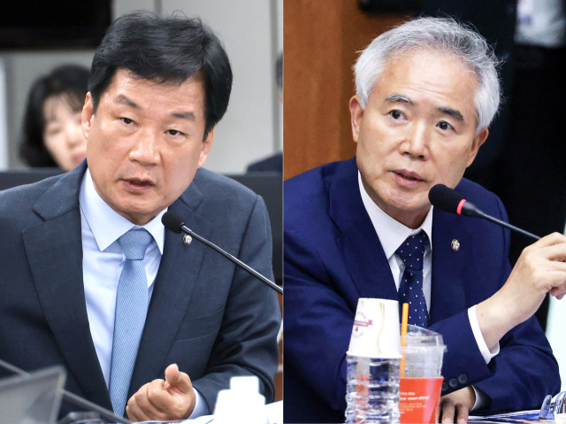 두 달째 공석인 법무부 장관 후보가 더불어민주당 박균택 의원(왼쪽)과 양부남 의원 등 두 명의 검찰 출신 의원으로 압축된 것으로 25일 확인됐다. 연합뉴스