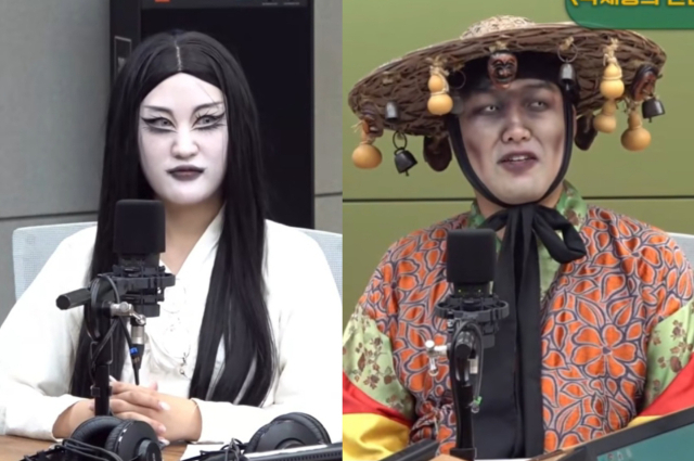 한국민속촌에서 처녀귀신 역을 맡은 배우 강윤정 씨(왼쪽)와 어둑시니 역의 구교현 씨. 유튜브채널 