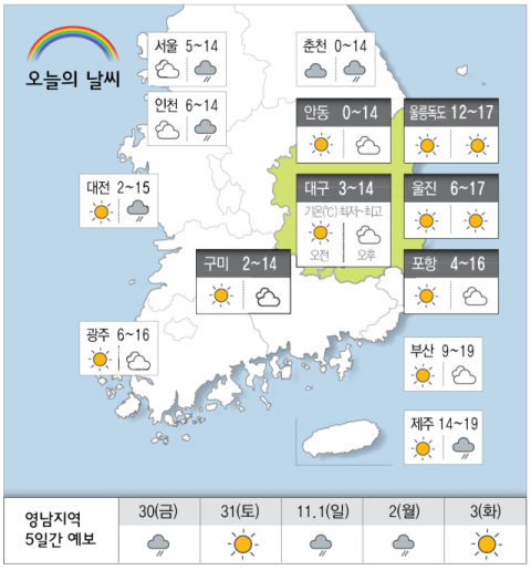 [날씨] 10월 29일(목) 